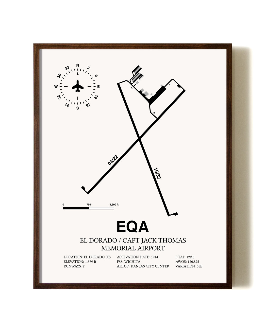 El Dorado / Captain Jack Thomas Memorial Airport aviation print in walnut frame