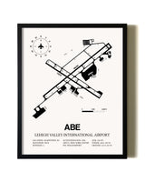 Framed Lehigh Valley International Airport wall art poster in black frame