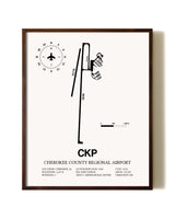 Cherokee County Regional Airport aviation print in walnut frame