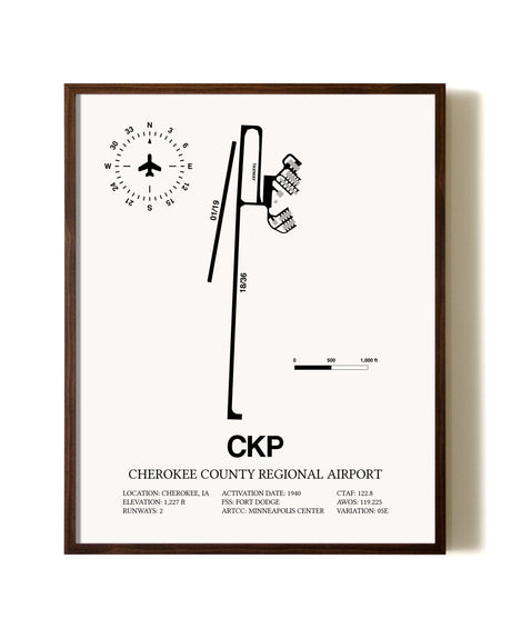 Cherokee County Regional Airport aviation print in walnut frame