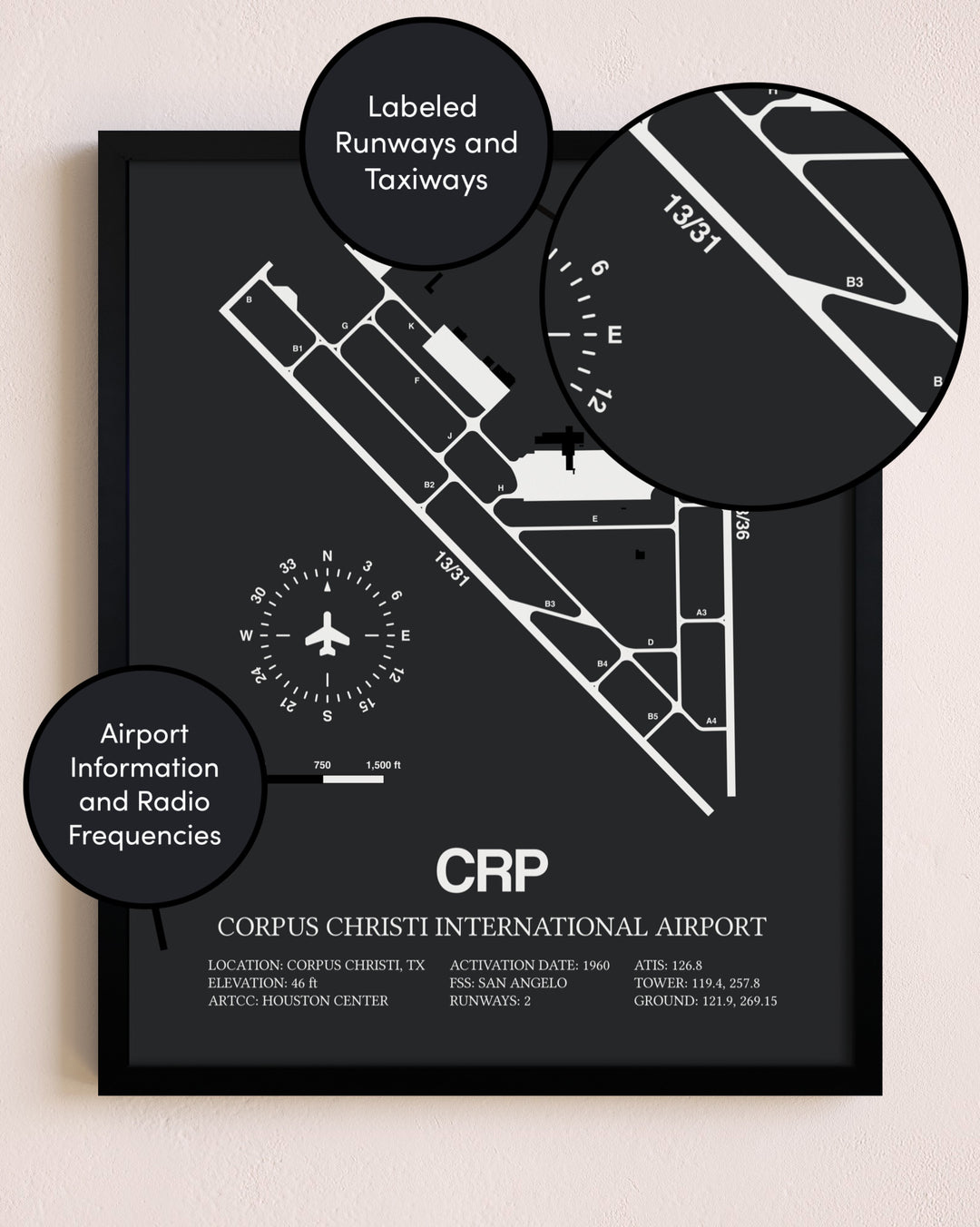 Corpus Christi International Airport poster size comparison chart