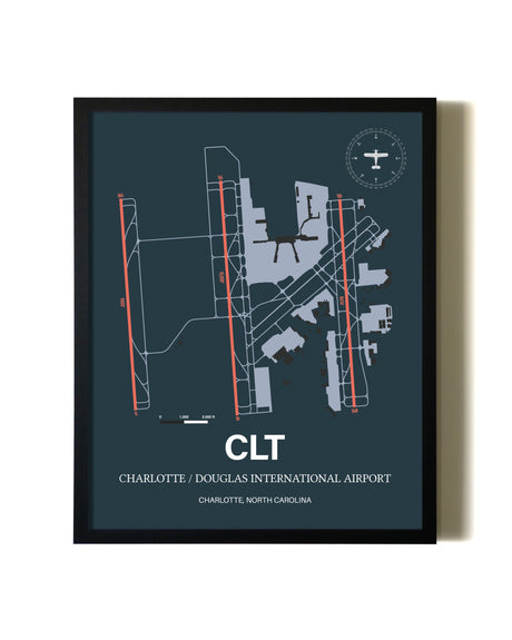 Slate Framed Charlotte / Douglas International Airport wall art poster in black frame