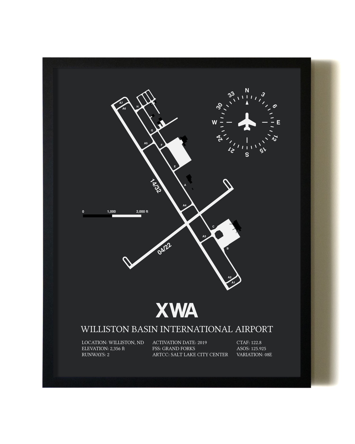 Unframed Williston Basin International Airport map print poster