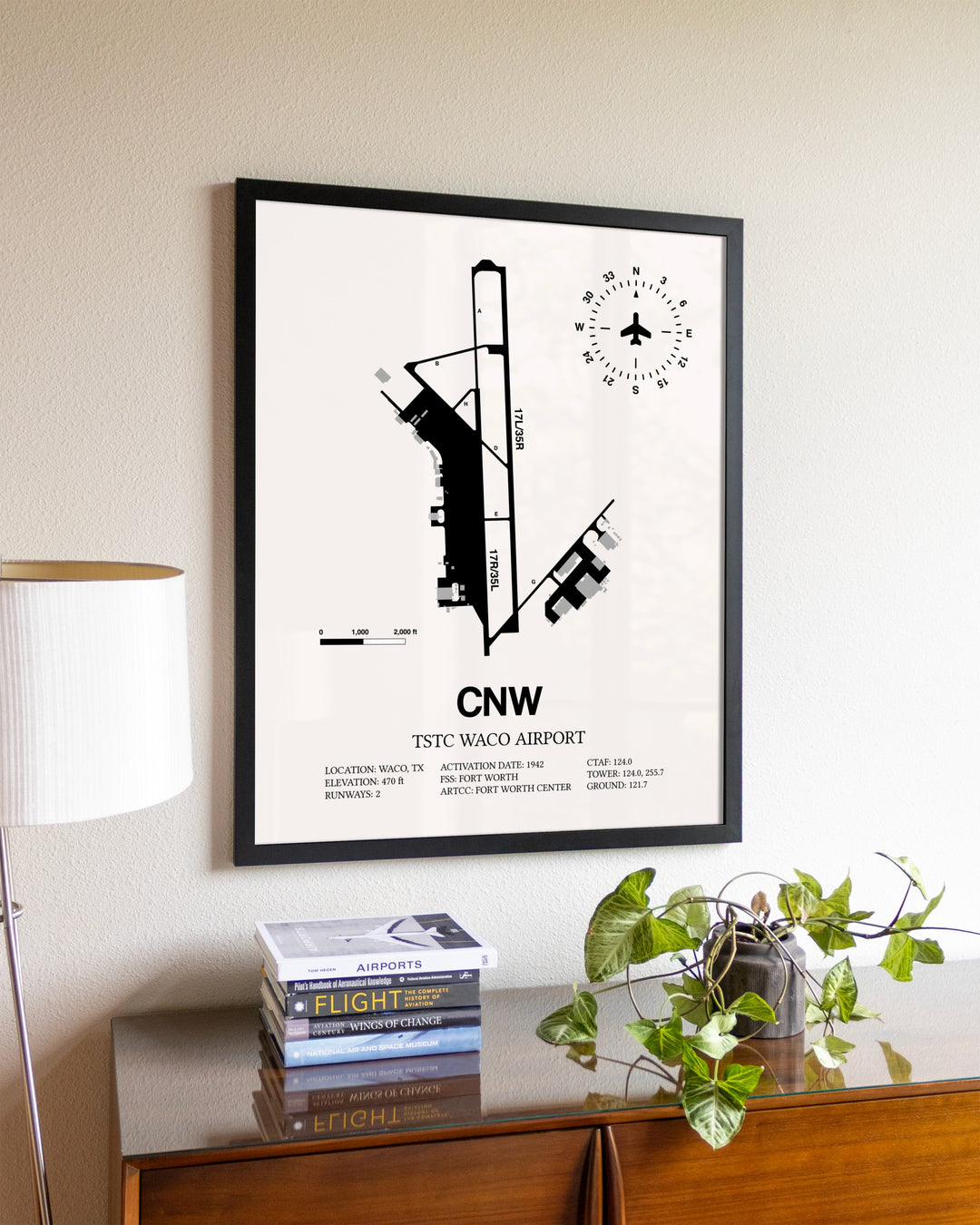 TSTC Waco Airport aviation wall décor in black wood frame