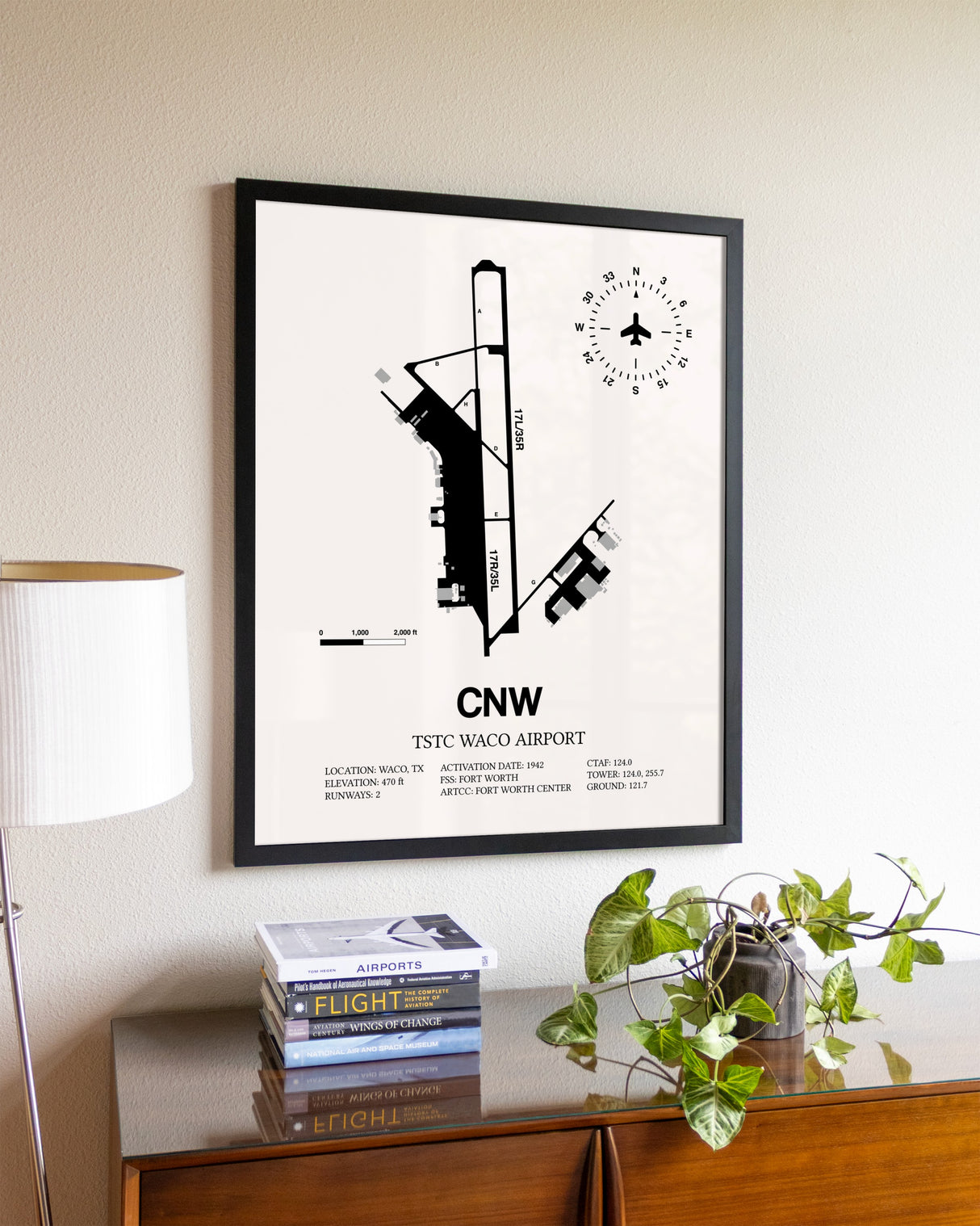 TSTC Waco Airport aviation wall décor in black wood frame