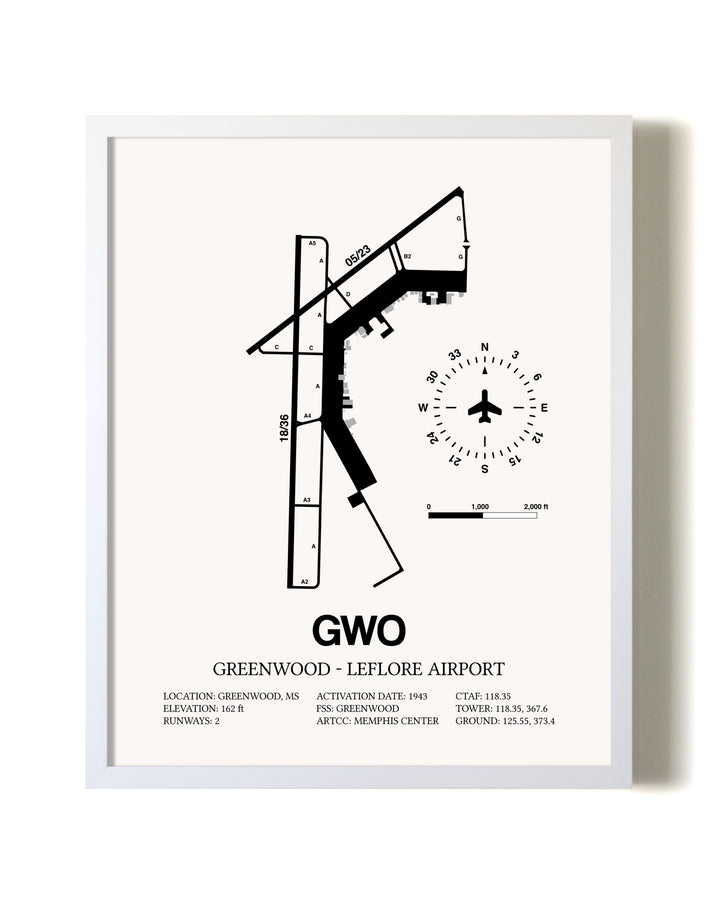 Greenwood-Leflore Airport airport map poster in oak frame