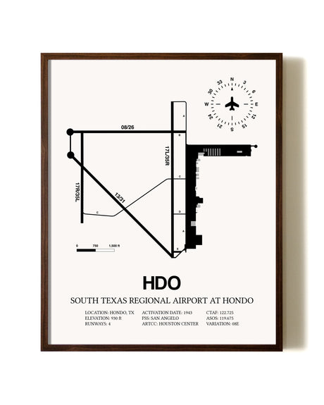 South Texas Regional Airport At Hondo aviation print in walnut frame