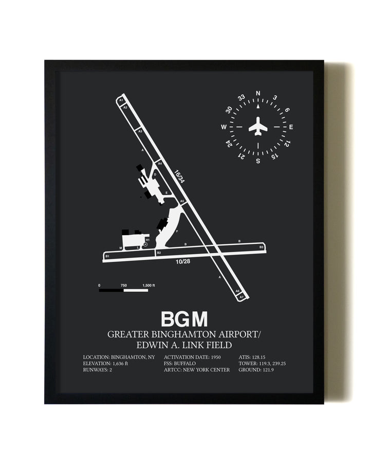 Unframed Greater Binghamton Airport / Edwin A. Link Field map print poster