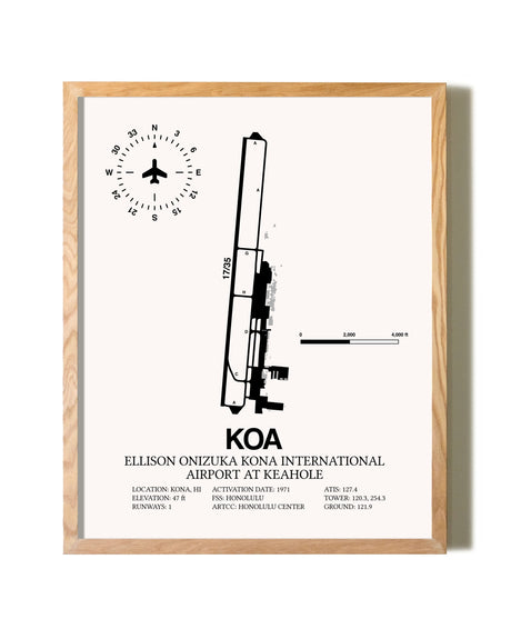 Ellison Onizuka Kona International Airport At Keahole framed print in natural wood frame