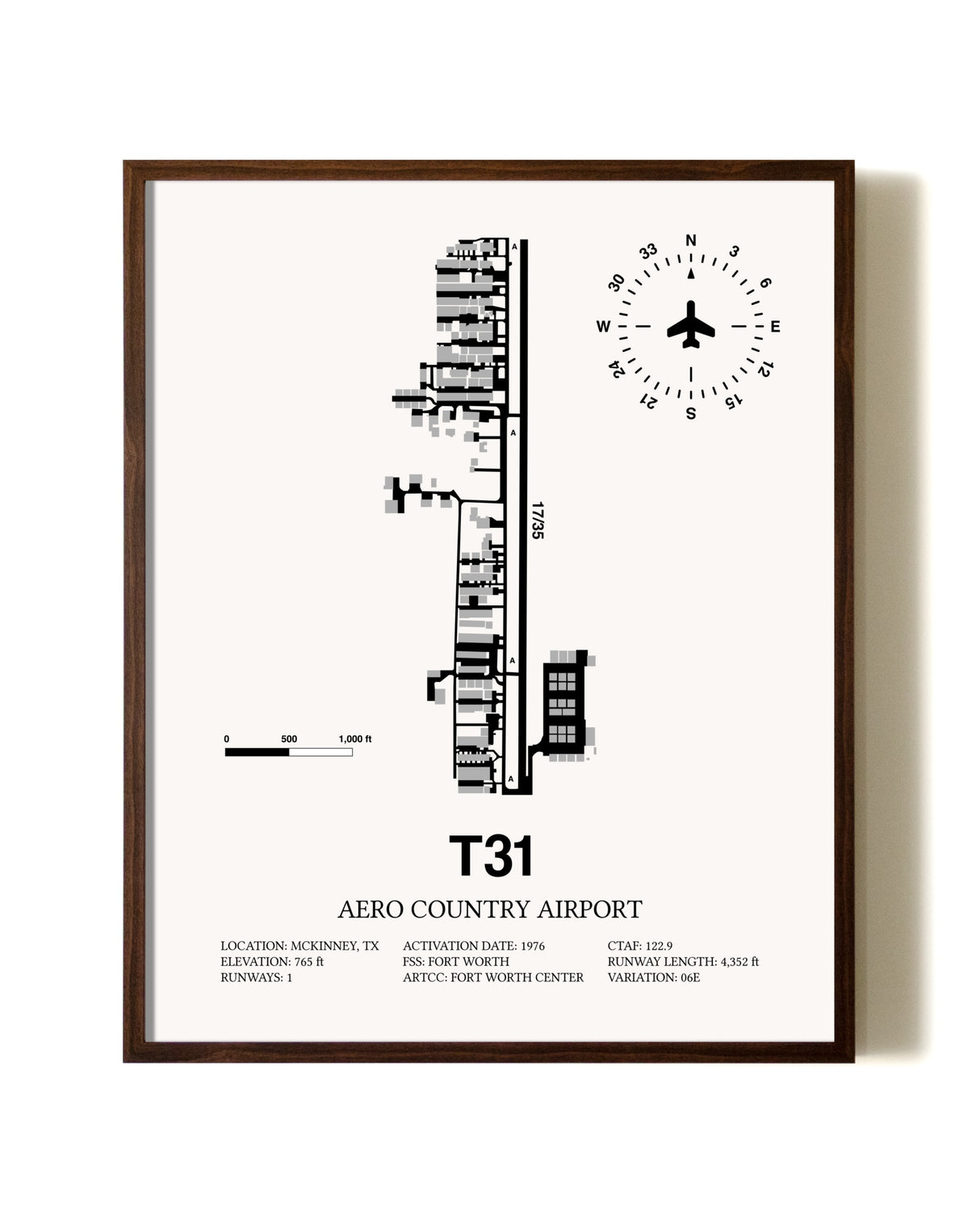 Aero Country Airport aviation print in walnut frame