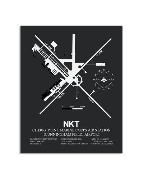 Gray Framed Cherry Point Marine Corps Air Station (Cunningham Field) Airport layout wall art poster