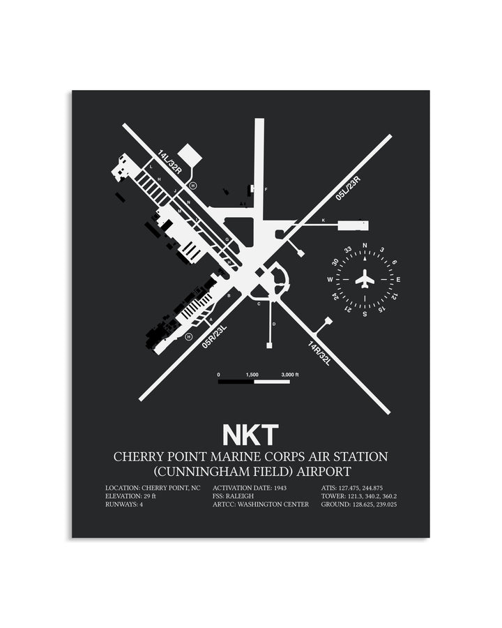 Gray Framed Cherry Point Marine Corps Air Station (Cunningham Field) Airport layout wall art poster