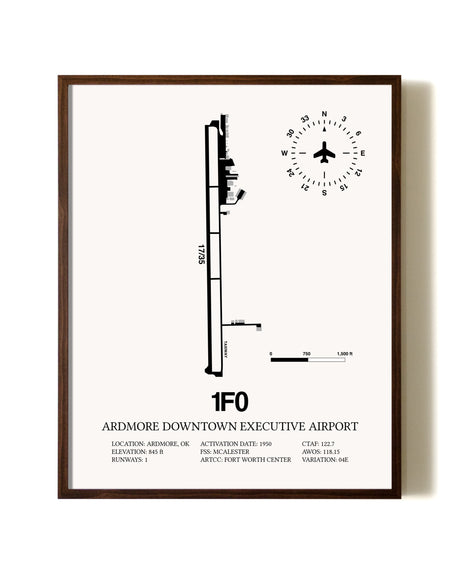 Ardmore Downtown Executive Airport aviation print in walnut frame