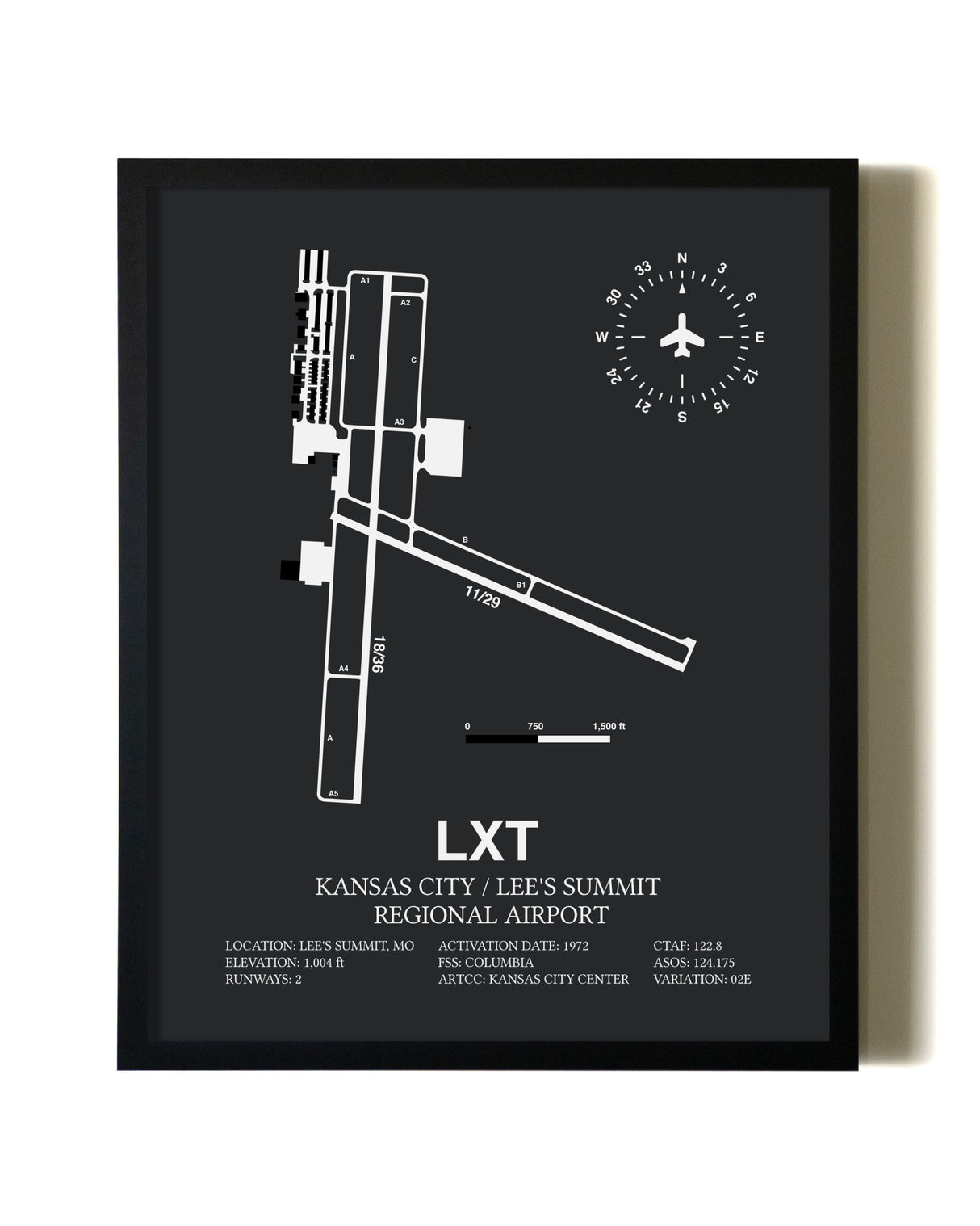 Unframed Kansas City / Lee's Summit Regional Airport map print poster