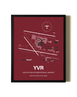 Red Framed Vancouver International Airport wall art poster in black frame
