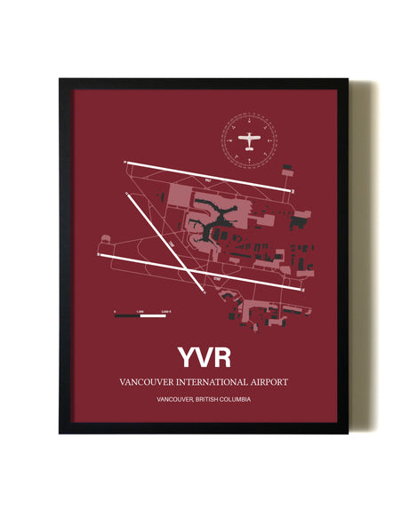 Red Framed Vancouver International Airport wall art poster in black frame