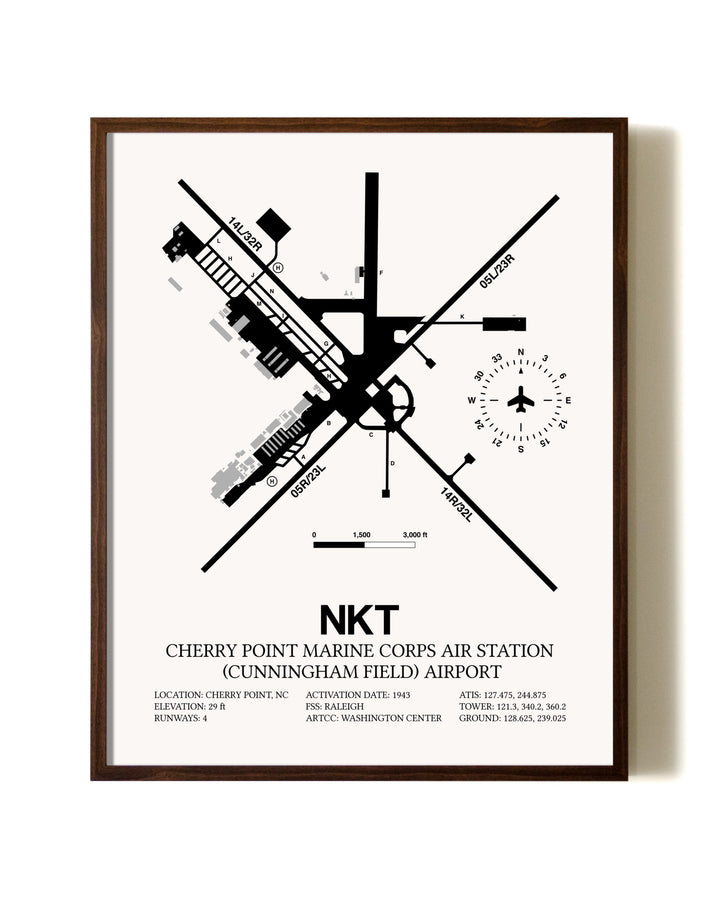 Cherry Point Marine Corps Air Station (Cunningham Field) Airport aviation print in walnut frame