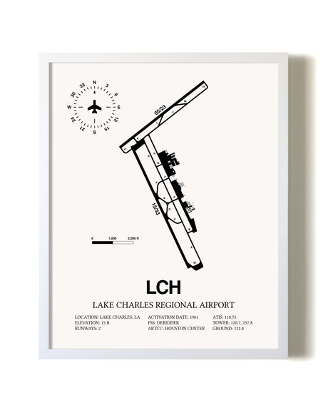 Lake Charles Regional Airport airport map poster in oak frame