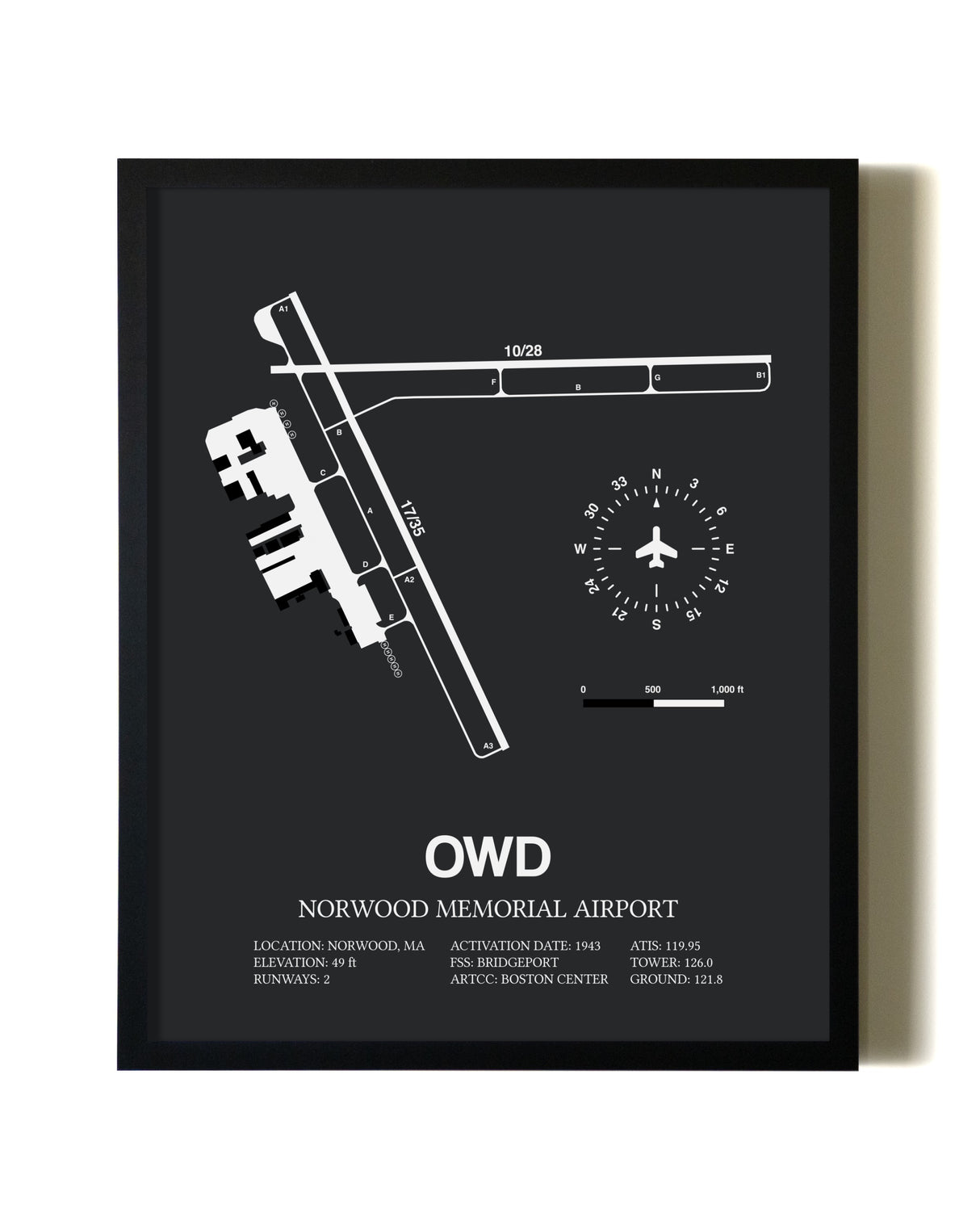 Unframed Norwood Memorial Airport map print poster