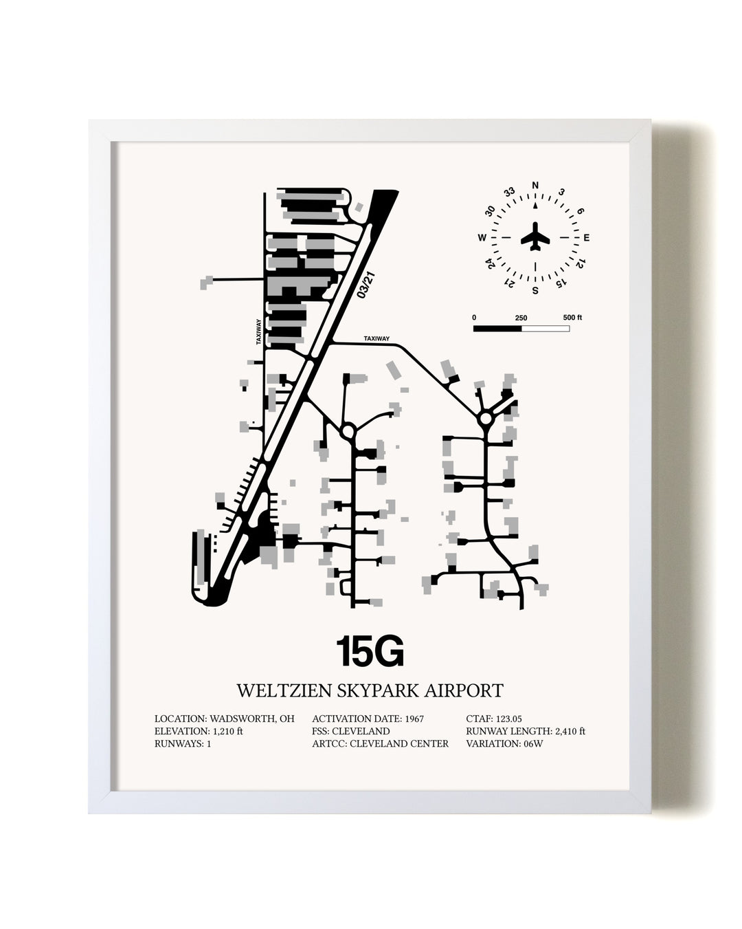 Weltzien Skypark Airport airport map poster in oak frame