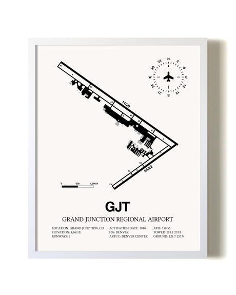 Grand Junction Regional Airport airport map poster in oak frame