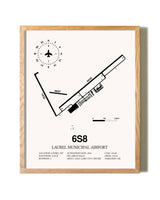 Laurel Municipal Airport framed print in natural wood frame