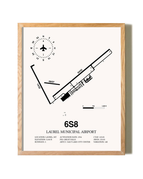 Laurel Municipal Airport framed print in natural wood frame