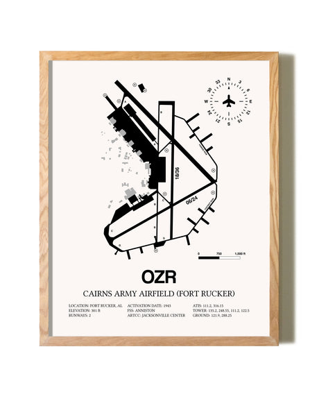Cairns Army Airfield (Fort Rucker) framed print in natural wood frame