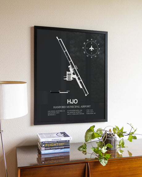 Gray Framed Hanford Municipal Airport wall art poster in black frame