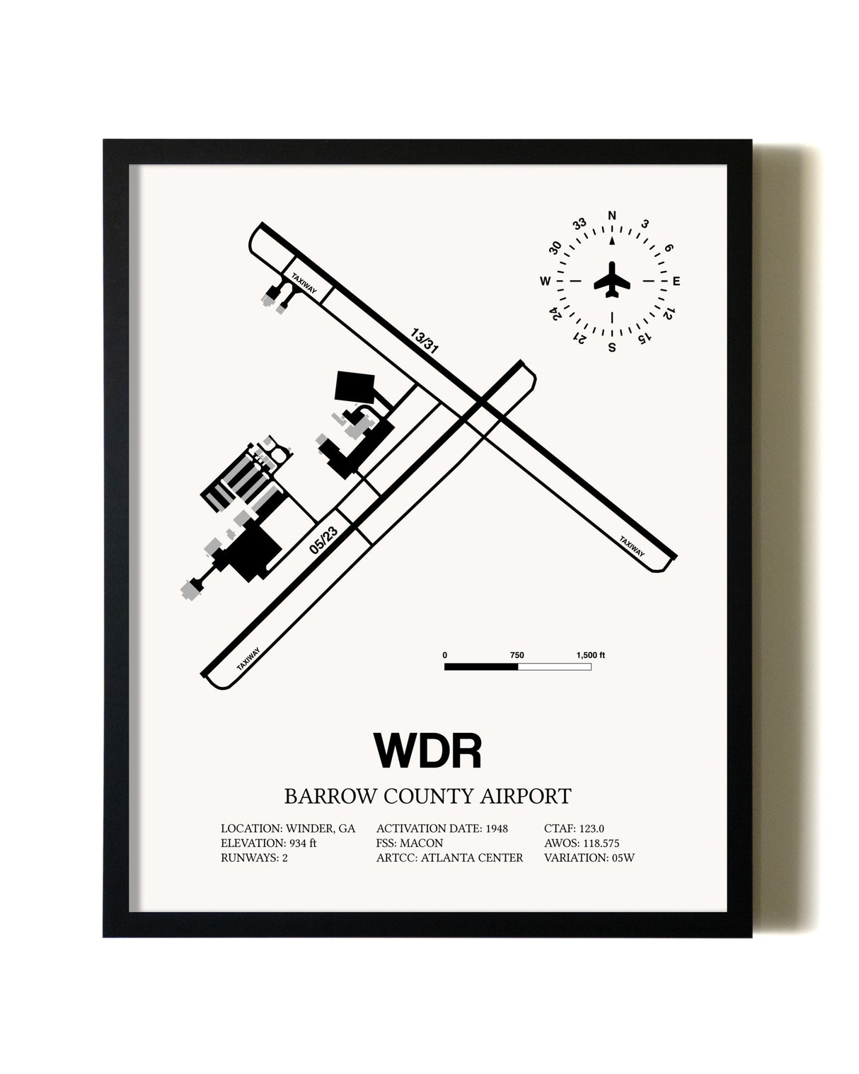 Framed Barrow County Airport wall art poster in black frame