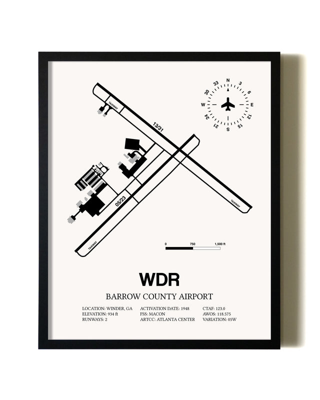 Framed Barrow County Airport wall art poster in black frame