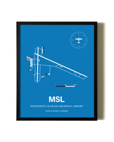 Sky Blue Northwest Alabama Regional Airport aviation wall décor in black wood frame
