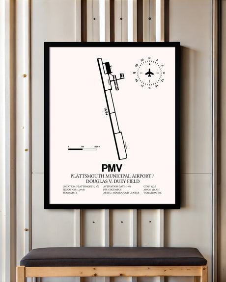 Plattsmouth Municipal Airport / Douglas V. Duey Field framed poster displayed in an airplane hangar