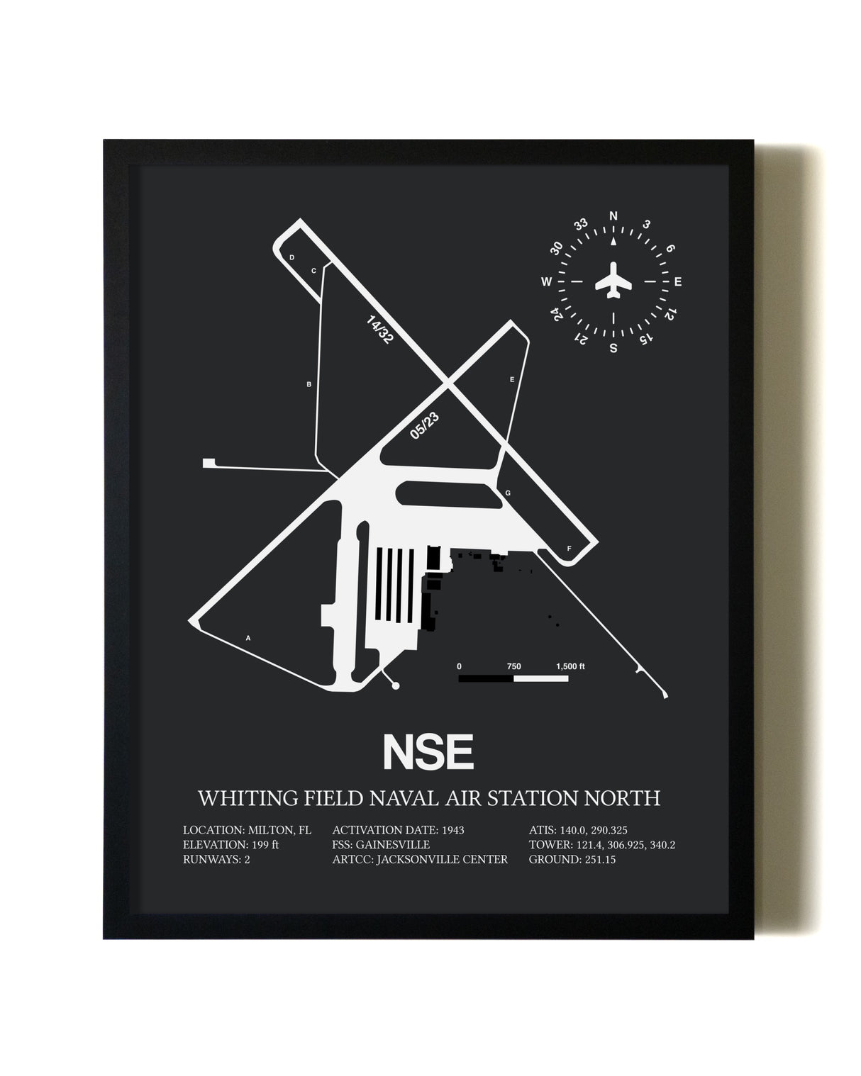 Unframed Whiting Field Naval Air Station North map print poster