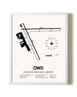 Norwood Memorial Airport airport map poster in oak frame