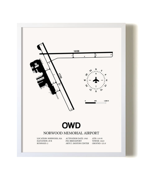 Norwood Memorial Airport airport map poster in oak frame