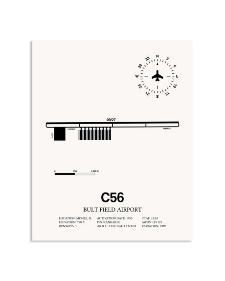 Gray Bult Field Airport framed poster displayed in an airplane hangar