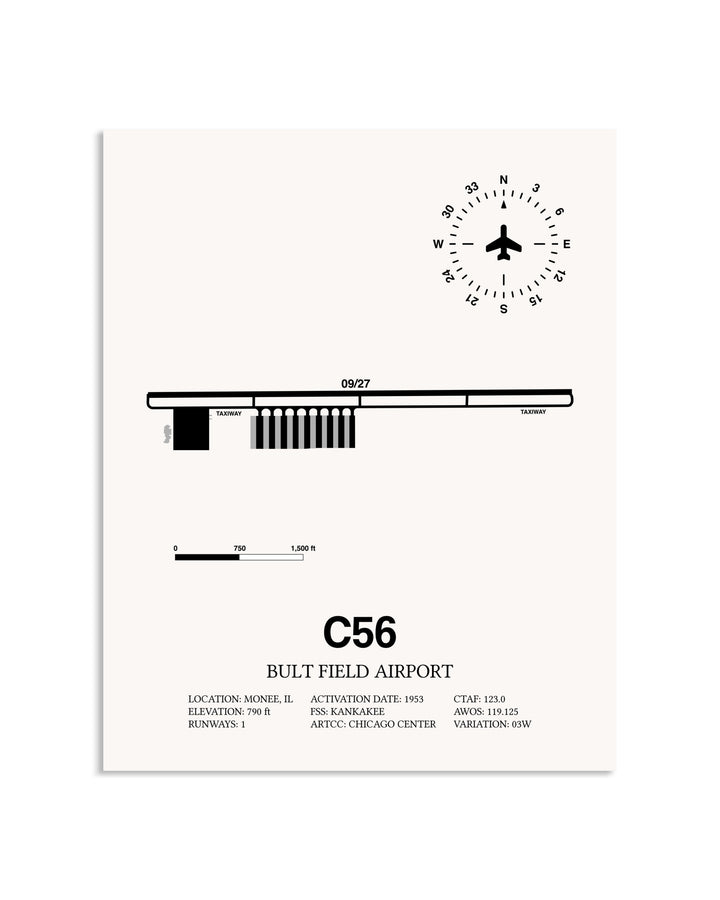 Gray Bult Field Airport framed poster displayed in an airplane hangar