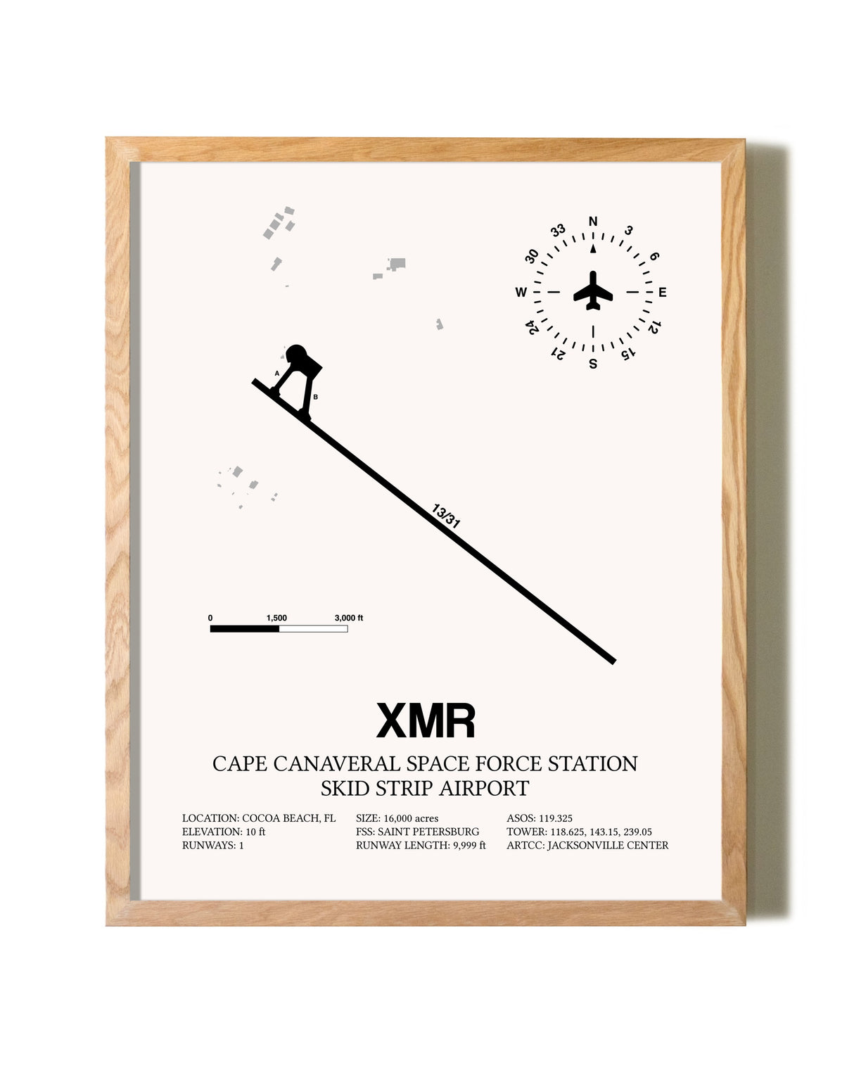 Cape Canaveral Space Force Station Skid Strip Airport framed print in natural wood frame