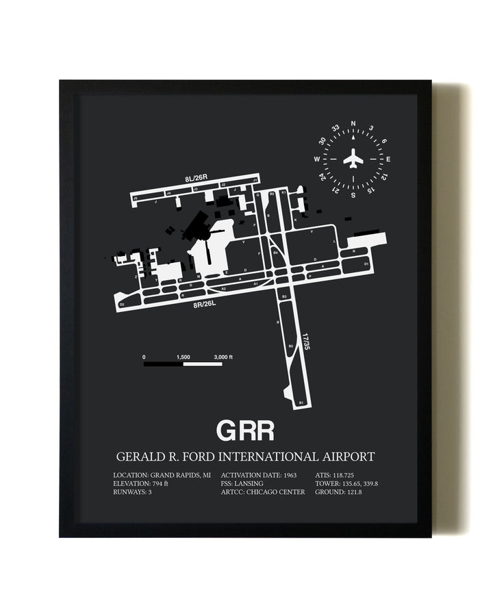 Unframed Gerald R. Ford International Airport map print poster