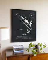 Gray Framed Bangor International Airport wall art poster in black frame