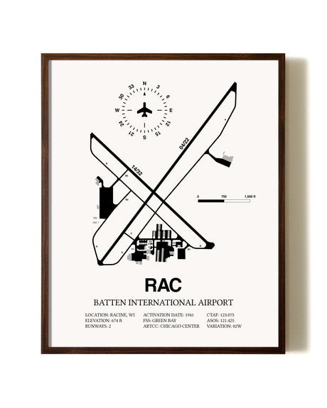 Batten International Airport aviation print in walnut frame
