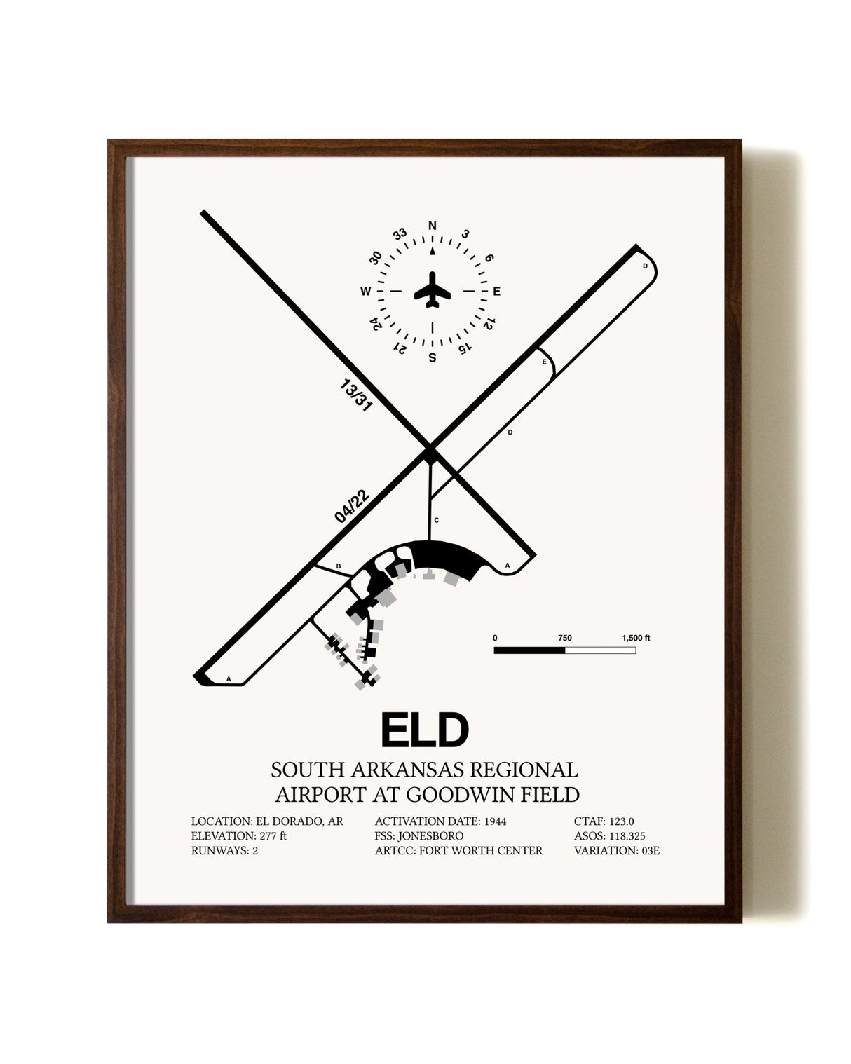 South Arkansas Regional Airport At Goodwin Field aviation print in walnut frame