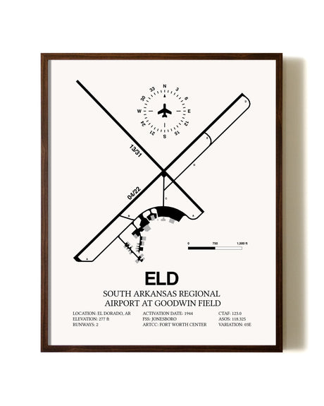 South Arkansas Regional Airport At Goodwin Field aviation print in walnut frame
