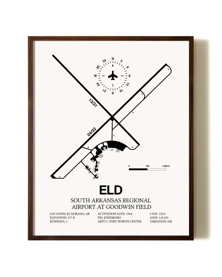 South Arkansas Regional Airport At Goodwin Field aviation print in walnut frame