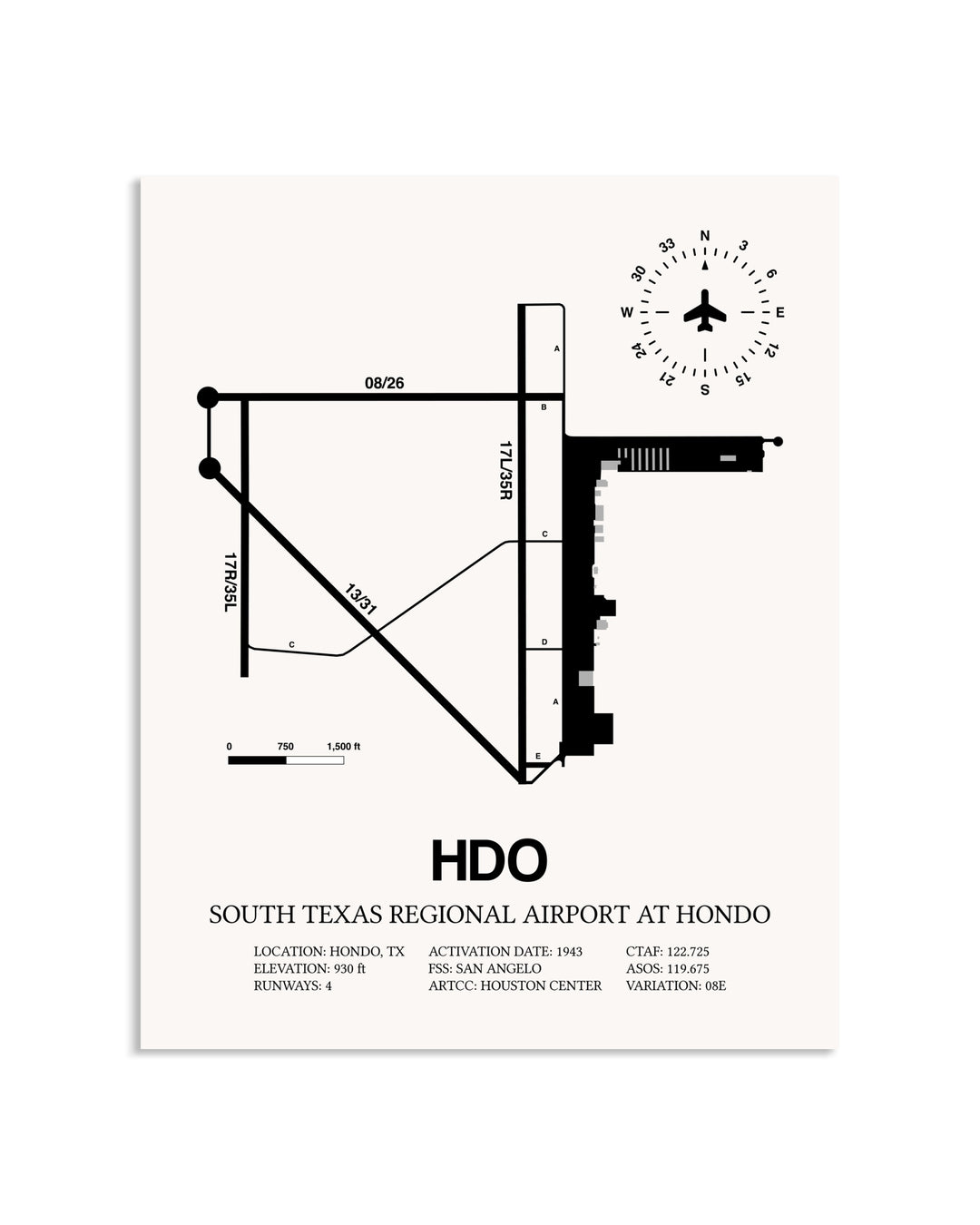 Gray South Texas Regional Airport At Hondo framed poster displayed in an airplane hangar