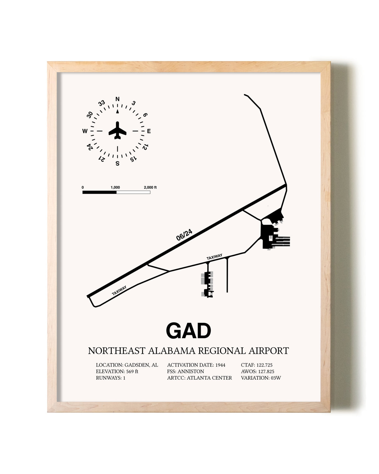 Northeast Alabama Regional Airport framed wall art in white frame