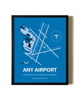 Sky Blue Any Airport aviation wall décor in black wood frame