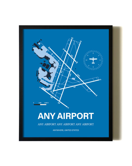 Sky Blue Any Airport aviation wall décor in black wood frame