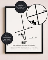 Framed Estherville Municipal Airport layout wall art poster
